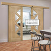 Double Sliding Door & Wall Track - Ely 5 Panes Glazed Oak Door - Prefinished