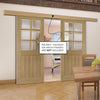 Double Sliding Door & Wall Track - Ely Oak Door - Clear Bevelled Glass - Unfinished