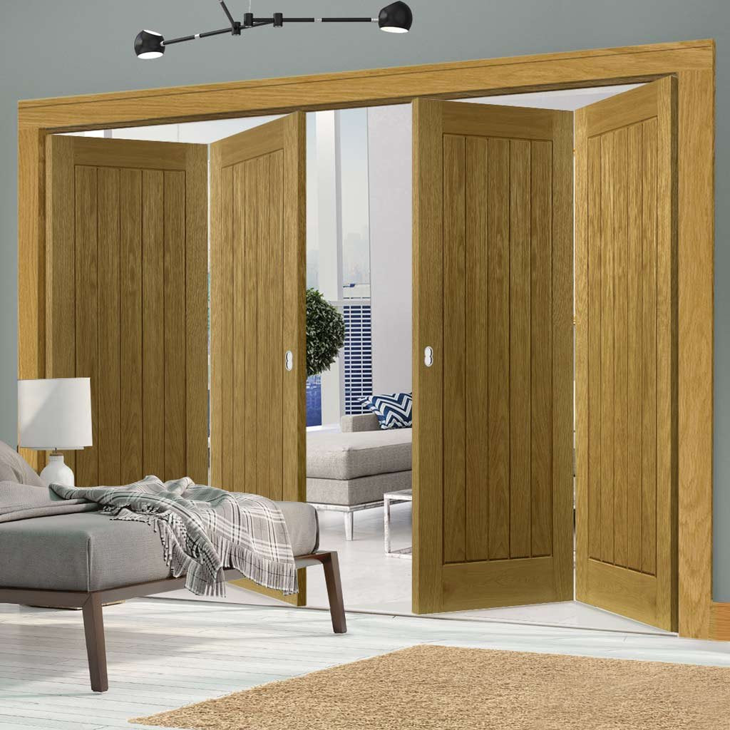 Four Folding Doors & Frame Kit - Ely Oak 2+2 - Unfinished