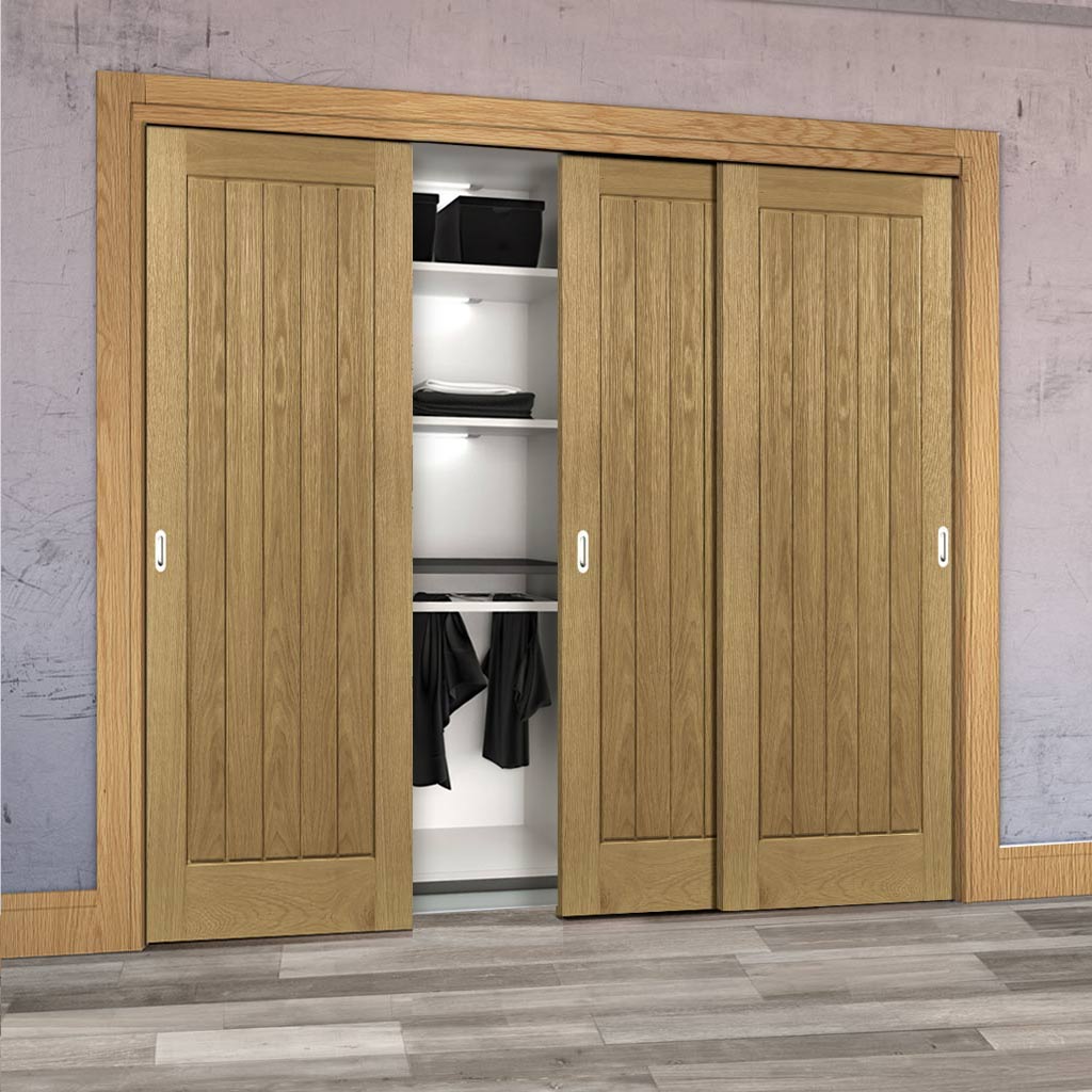 Three Sliding Maximal Wardrobe Doors & Frame Kit - Ely Oak Door - Unfinished