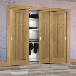 Image: Three Sliding Maximal Wardrobe Doors & Frame Kit - Ely Oak Door - Unfinished