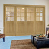 Pass-Easi Four Sliding Doors and Frame Kit - Ely Oak Door - Clear Bevelled Glass - Unfinished