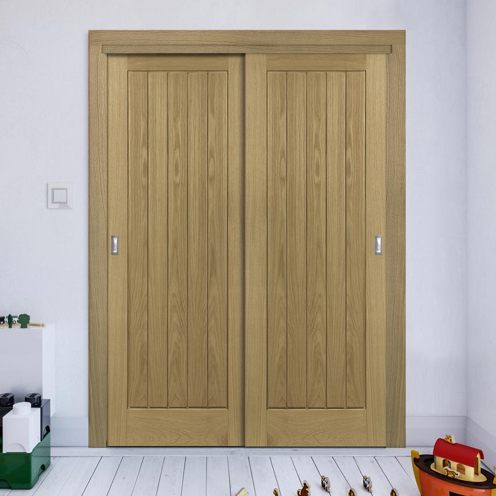 Two Sliding Maximal Wardrobe Doors & Frame Kit - Ely Oak Door - Unfinished