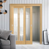 Pass-Easi Two Sliding Doors and Frame Kit - Ely 1L Full Pane Oak Door - Clear Etched Glass - Unfinished
