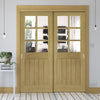 Pass-Easi Two Sliding Doors and Frame Kit - Ely Oak Door - Clear Bevelled Glass - Unfinished