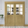 Pass-Easi Two Sliding Doors and Frame Kit - Ely Real American White Oak Veneer Door - Clear Bevelled Glass - Prefinished