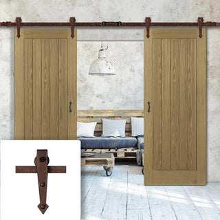 Image: Double Sliding Door & Arrowhead Antique Rust Track - Ely Unfinished Oak Door