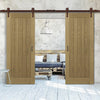 Double Sliding Door & Arrowhead Antique Rust Track - Ely Unfinished Oak Door