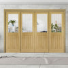 Pass-Easi Four Sliding Doors and Frame Kit - Ely 1L Top Pane Oak Door - Clear Etched - Prefinished