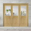 Pass-Easi Three Sliding Doors and Frame Kit - Ely 1L Top Pane Oak Door - Clear Etched - Prefinished
