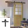 Single Sliding Door & Black Barn Track - Ely Unfinished Oak Door - Clear Bevelled Safety Glass