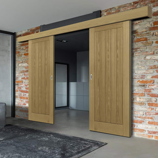 Image: Double Sliding Door & Wall Track - Ely Oak Door - Unfinished