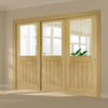 Pass-Easi Three Sliding Doors and Frame Kit - Ely 1L Top Pane Oak Door - Clear Etched Glass - Unfinished