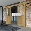 Double Sliding Door & Wall Track - Ely 1L Top Pane Oak Door - Clear Etched Glass - Unfinished
