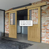 Double Sliding Door & Wall Track - Ely 1L Top Pane Oak Door - Clear Etched Glass - Unfinished