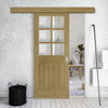 Single Sliding Door & Wall Track - Ely Real American White Oak Veneer Door - Clear Bevelled Glass - Prefinished