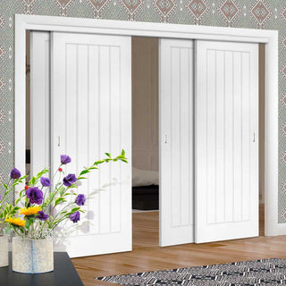 Image: Pass-Easi Four Sliding Doors and Frame Kit - Ely White Primed Door