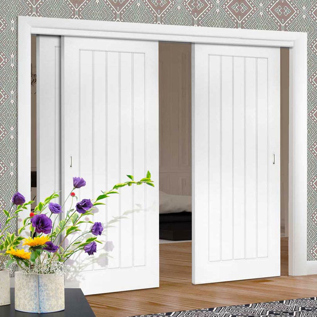 Pass-Easi Three Sliding Doors and Frame Kit - Ely White Primed Door