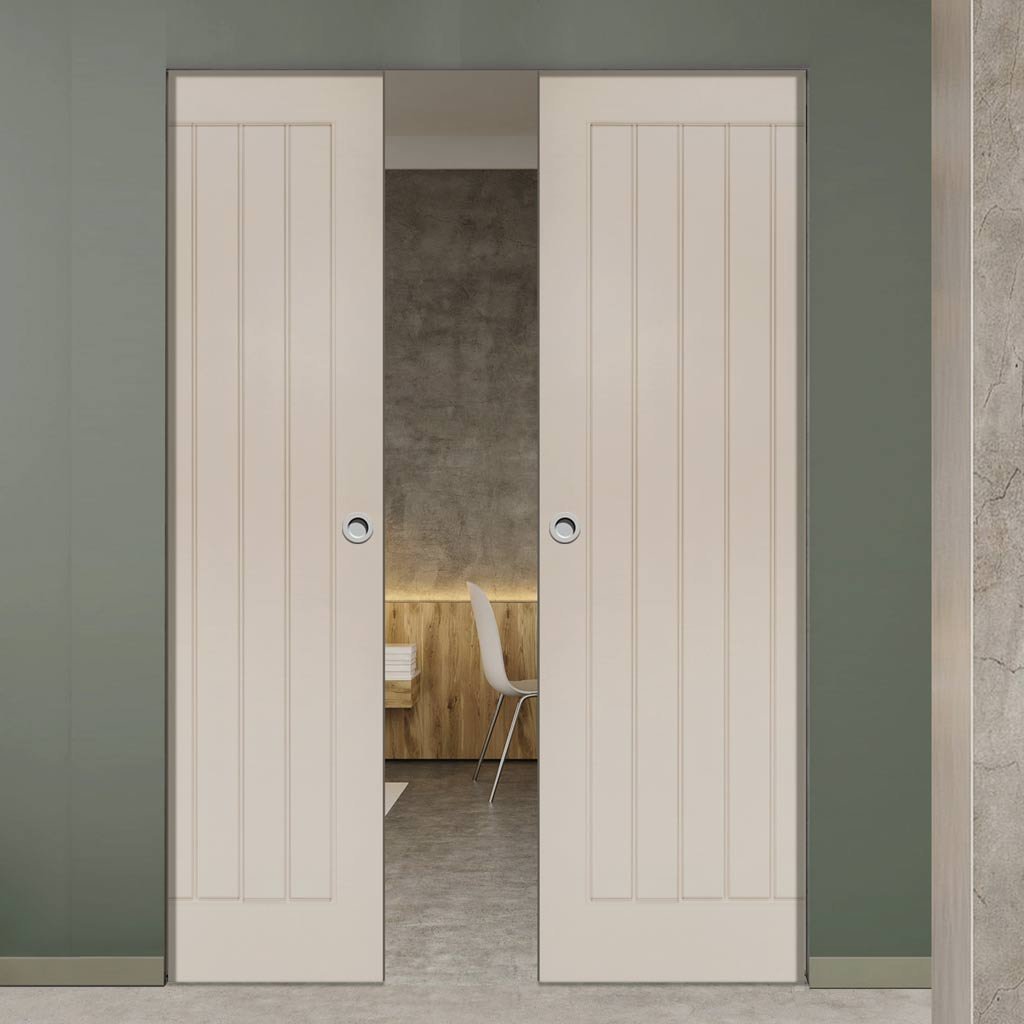 Ely Absolute Evokit Double Pocket Doors - White Primed