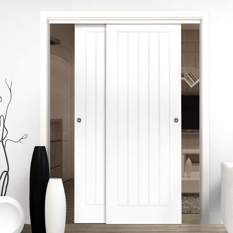 Pass-Easi Two Sliding Doors and Frame Kit - Ely White Primed Door