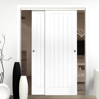 Image: Pass-Easi Two Sliding Doors and Frame Kit - Ely White Primed Door
