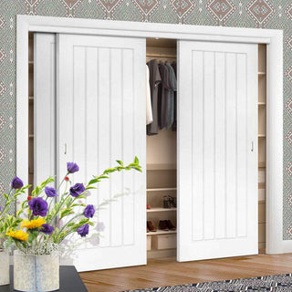 Image: Three Sliding Maximal Wardrobe Doors & Frame Kit - Ely White Primed Door