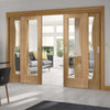 Four Sliding Doors and Frame Kit - Emilia Oak Flush Door - Stepped Panel Design - Clear Glass - Unfinished