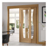 Two Sliding Doors and Frame Kit - Emilia Oak Flush Door - Stepped Panel Design - Clear Glass - Unfinished