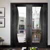 Prefinished Emilia Oak Flush Door Pair - Stepped Panel Design - Clear Glass - Choose Your Colour