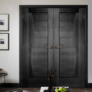 Image: Prefinished Emilia Oak Flush Door Pair - Stepped Panel Design - Choose Your Colour
