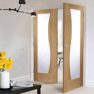 Image: Bespoke Emilia Oak Glazed Door Pair - Stepped Panel Design