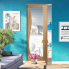 Bespoke Emilia Oak Glazed Single Frameless Pocket Door - Stepped Panel Design