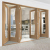 Thrufold Emilia Oak Flush 3+3 Folding Door - Stepped Design - Clear Safe Glass