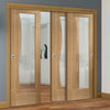 Bespoke Thruslide Emilia Oak Glazed - 3 Sliding Doors and Frame Kit - Stepped Panel Design