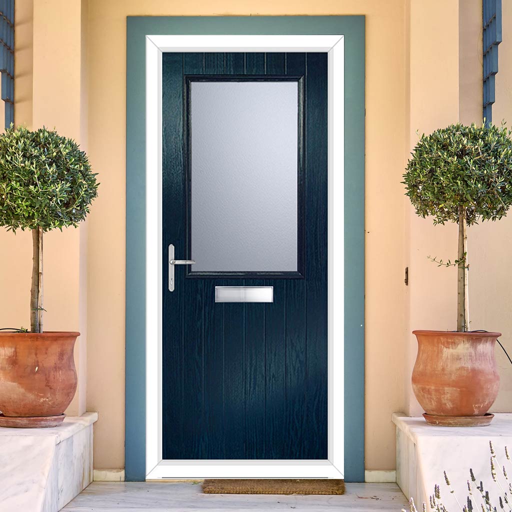 Cottage Style Escala 1 Composite Front Door Set with Obscure Glass - Shown in Blue