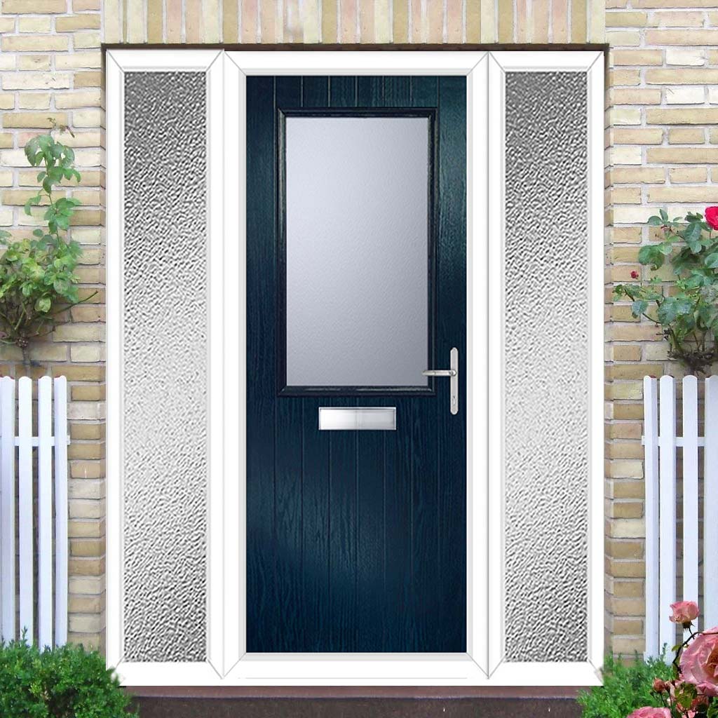 Cottage Style Escala 1 Composite Front Door Set with Double Side Screen - Obscure Glass - Shown in Blue