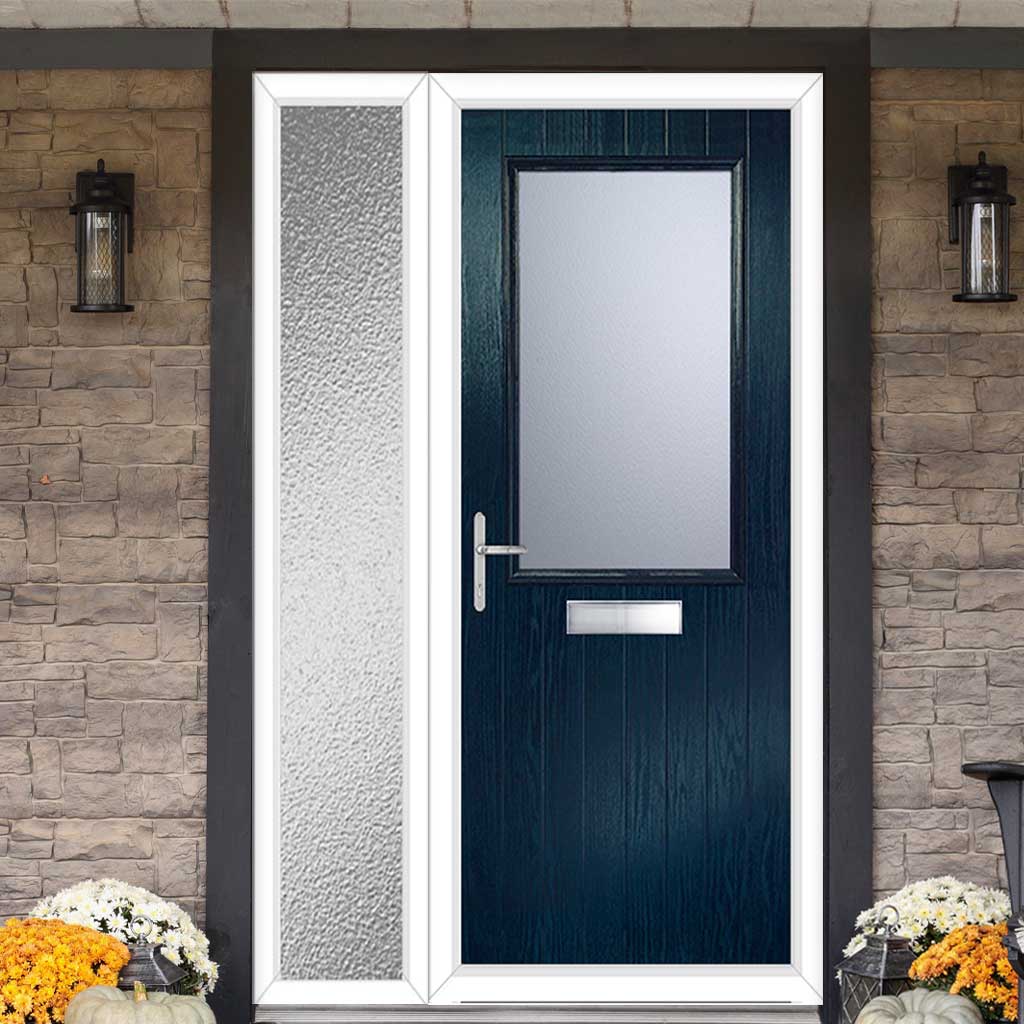 Cottage Style Escala 1 Composite Front Door Set with Single Side Screen - Obscure Glass - Shown in Blue