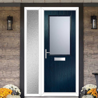 Image: Cottage Style Escala 1 Composite Front Door Set with Single Side Screen - Obscure Glass - Shown in Blue