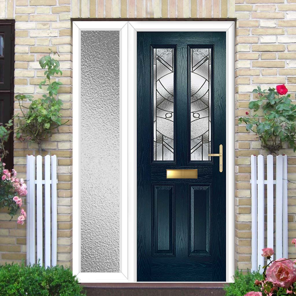 Premium Composite Front Door Set with One Side Screen - Esprit 2 Abstract Glass - Shown in Blue