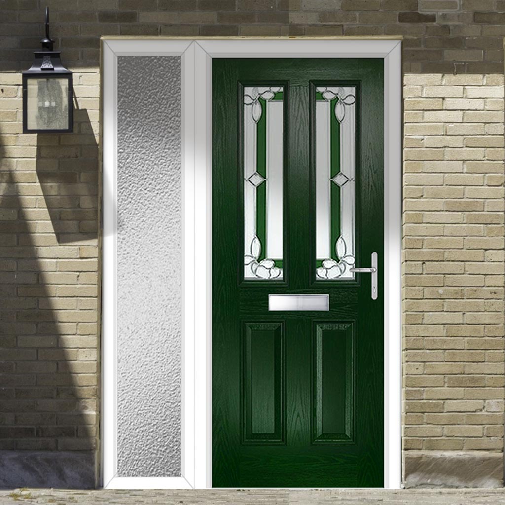 Premium Composite Front Door Set with One Side Screen - Esprit 2 Winestead Green Glass - Shown in Green