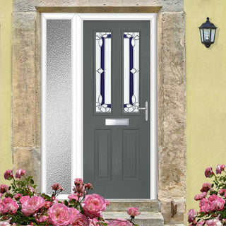 Image: Premium Composite Front Door Set with One Side Screen - Esprit 2 Winestead Blue Glass - Shown in Mouse Grey