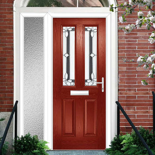 Image: Premium Composite Front Door Set with One Side Screen - Esprit 2 Winestead Grey Glass - Shown in Red