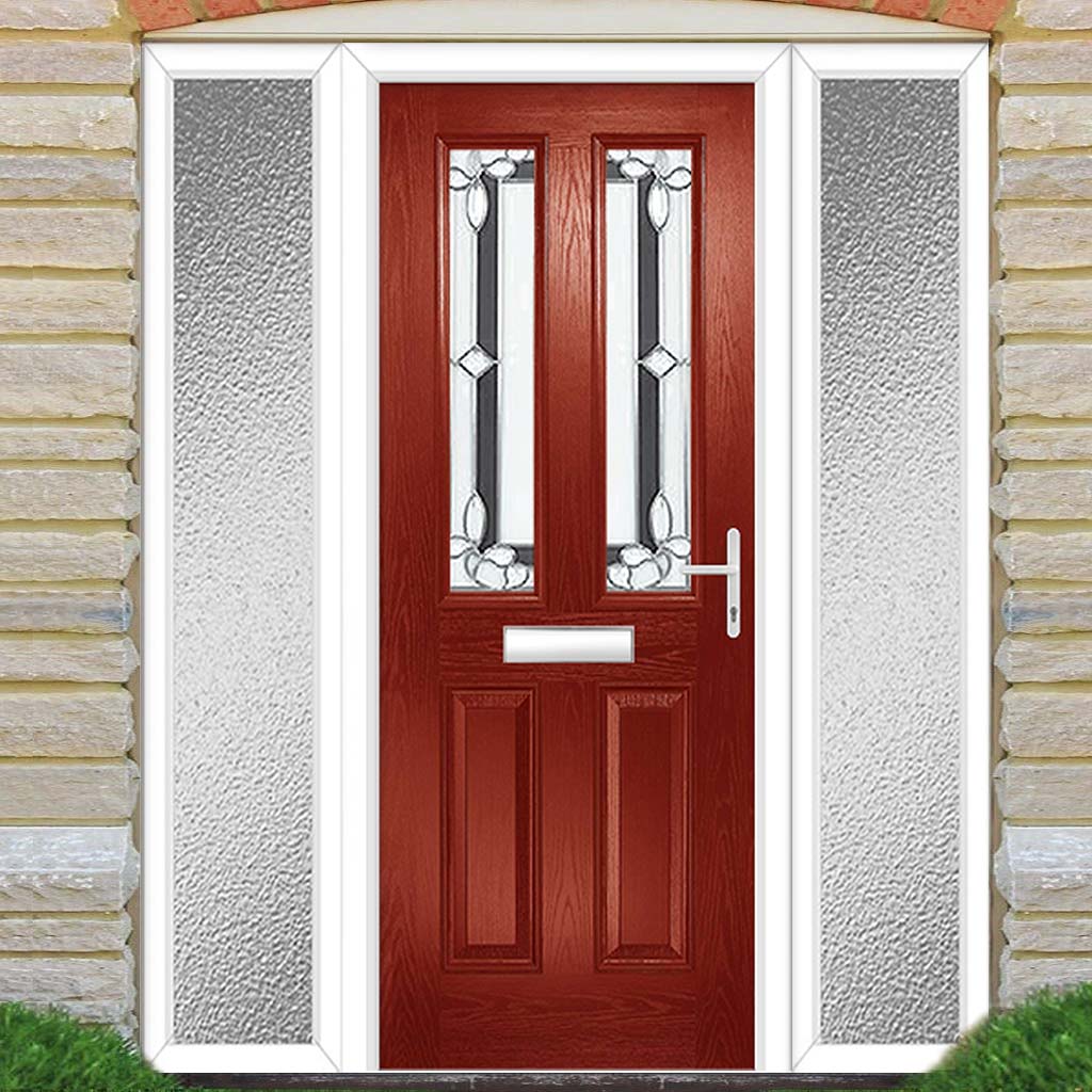 Premium Composite Front Door Set with Two Side Screens - Esprit 2 Winestead Grey Glass - Shown in Red