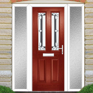 Image: Premium Composite Front Door Set with Two Side Screens - Esprit 2 Winestead Grey Glass - Shown in Red