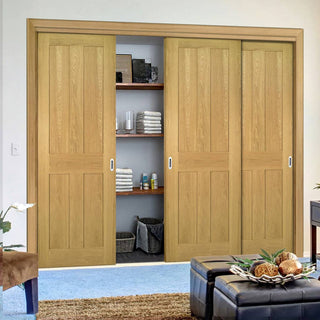 Image: Three Sliding Maximal Wardrobe Doors & Frame Kit - Eton Real American White Oak Veneer Door - Unfinished