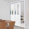 Eton Victorian Shaker Staffetta Twin Telescopic Pocket Doors - Clear Glass - White Primed