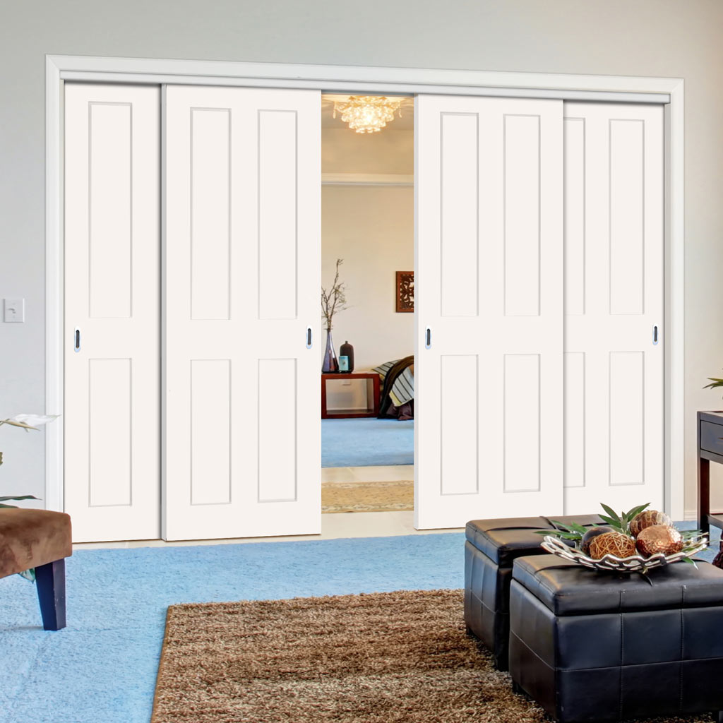 Pass-Easi Four Sliding Doors and Frame Kit - Eton White Primed Victorian Shaker Door