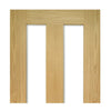 Eton American White Oak Veneer Staffetta Quad Telescopic Pocket Doors - Clear Glass - Unfinished