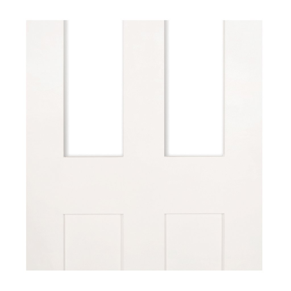 Eton Victorian Shaker Staffetta Twin Telescopic Pocket Doors - Clear Glass - White Primed