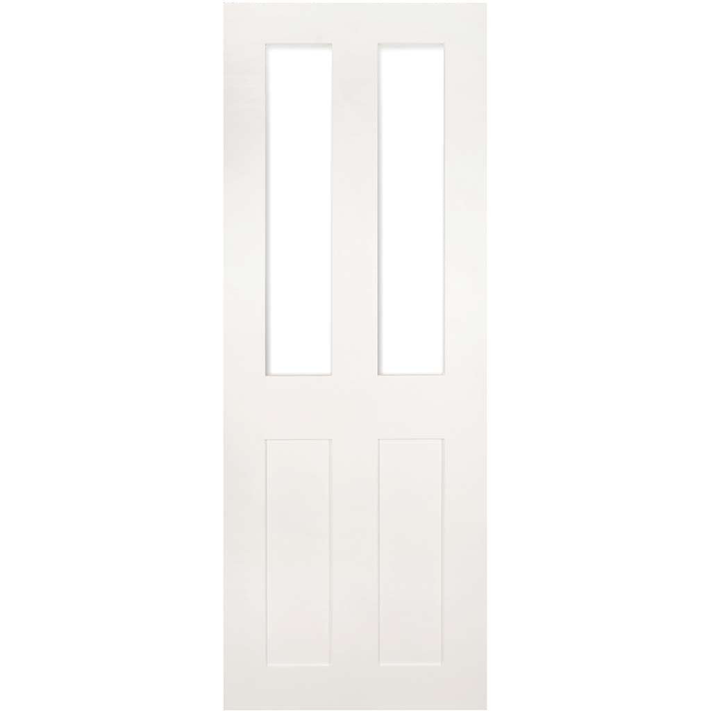 Three Folding Doors & Frame Kit - Eton Victorian Shaker 3+0 - Clear Glass - White Primed